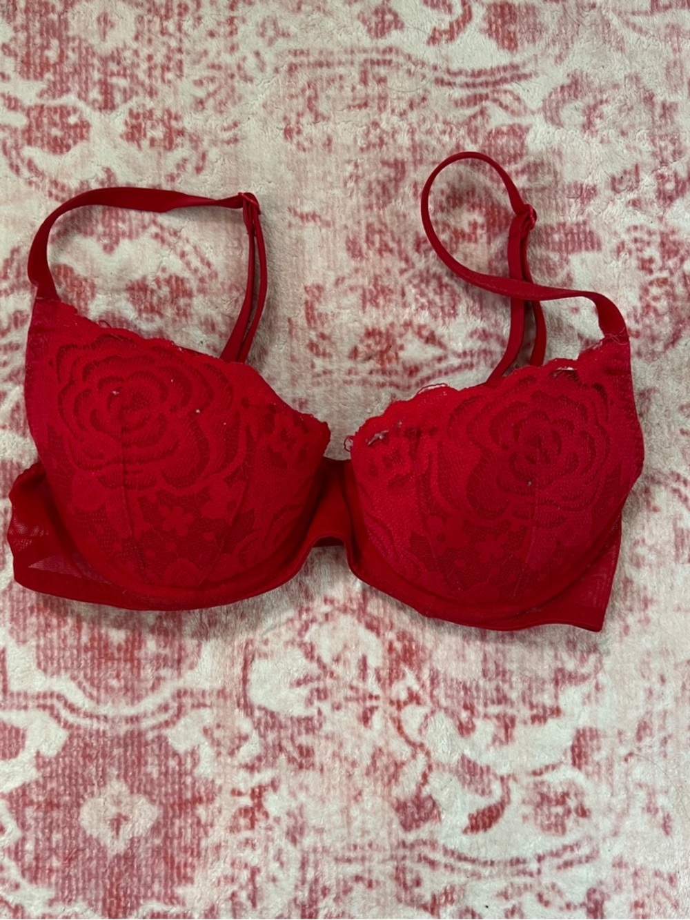 PINK Victoria's Secret Red Lace Underwire Date Push Up Bra - Picture 1 of 6